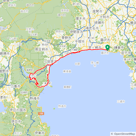箱根椿ライン大観山ヒルクライムと太平洋岸自転車道ポタリング125km_MAP