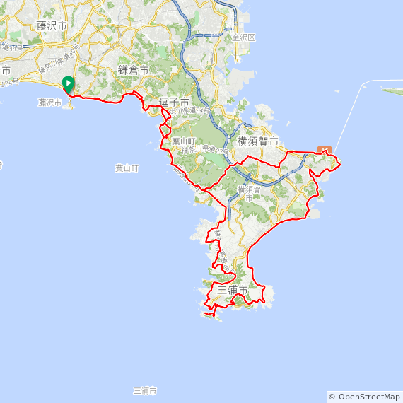 三浦半島ほぼ一周 110km ロングライド_MAP